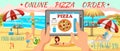 Online Order Pizza on Beach. Family on Beach. Royalty Free Stock Photo