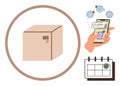 Online Order Tracking with Package, Smartphone Notification, and Delivery Schedule Concept Royalty Free Stock Photo