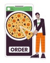 Online ordering food flat line concept vector spot illustration Royalty Free Stock Photo