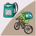 Online orders in stores. Home delivery. Couriers, courier delivery. Shopping, trade, cyclist, city. Isolated vector