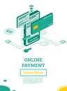 Online Outline Payment with Mobile Phone Isometric Illustration Concept. Online shopping. Internet Banking. Modern Design Concept Royalty Free Stock Photo