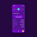 Online payment application smartphone interface vector template. Mobile app page dark theme design layout. Transaction