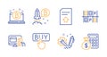 Online payment, Buying and Upload file icons set. Engineering, Parking place and Bitcoin signs. Vector