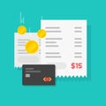 Online payment concept with money or cash receipt and credit card vector illustration flat cartoon, electronic or Royalty Free Stock Photo