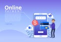 Online Payment concept, People character making payment with credit card on smartphone. Mobile shopping landing page. Royalty Free Stock Photo