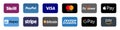 Online payment methods button set, company logos : Visa, Mastercard, Paypal, American Express, Bitcoin, Amazon Pay, Apple Pay, Royalty Free Stock Photo
