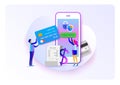Online payment. Pay on mobile. Flat cartoon miniature. background presentation. Vector