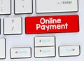 ONLINE PAYMENT words on the red key of the keyboard