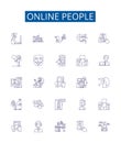 Online people line icons signs set. Design collection of Internet, Users, Networkers, Surfers, Consumers, Viewers