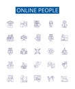 Online people line icons signs set. Design collection of Internet, Users, Networkers, Surfers, Consumers, Viewers