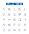 Online people line icons signs set. Design collection of Internet, Users, Networkers, Surfers, Consumers, Viewers