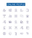 Online people line icons signs set. Design collection of Internet, Users, Networkers, Surfers, Consumers, Viewers