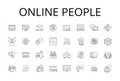 Online people line icons collection. Digital citizens, Internet users, Cyber populace, Web audience, Virtual community