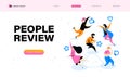 Online people review concept with tiny people and line positive feedback icons.