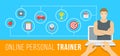 Online personal fitness instructor conceptual infographic illustration