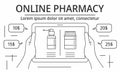 Online pharmacy banner, outline style Royalty Free Stock Photo