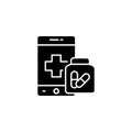 Online pharmacy black icon concept. Online pharmacy flat vector symbol, sign, illustration.