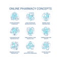 Online pharmacy concept icons set Royalty Free Stock Photo