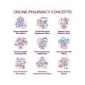 Online pharmacy concept icons set Royalty Free Stock Photo