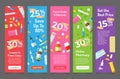 Online pharmacy deals digital voucher coupons vertical landing page set vector illustration