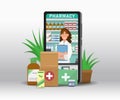 Online pharmacy flat illustration. Medicine ordering mobile app Royalty Free Stock Photo