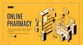 Online pharmacy isometric web banner. Healthcare