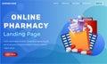 Online pharmacy Landing Page concept Design. Flat vector illustration with Medicine & first aid box for web site design, banner, l Royalty Free Stock Photo