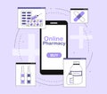 Online pharmacy vector line concept