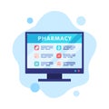 Online Pharmacy Service, Online Medical Consultation, Telemedicine Service, Flat Style Vector Illustration on White