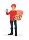 Online pizza order. The concept of e-commerce. Online fast food delivery service. Vector illustration Royalty Free Stock Photo