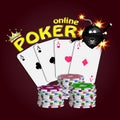 Online poker poster. vector illustration.