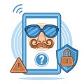 Online privacy, incognito mode sign. Unknown number phone. Anonymity, private info. Personal data protection. Fake mask vector Royalty Free Stock Photo