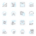 Online privacy linear icons set. Security, Encryption, Anonymity, Surveillance, Tracking, Identity, Protection line