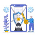 Online privacy vector illustration concept with people characters. Privacy settings, personal data protection, online anonymity.