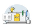 Online Profession with Learning Platform and Computer Interface Display Line Vector Illustration