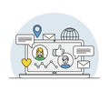 Online Profession with Learning Platform and Computer Interface Display Line Vector Illustration
