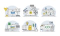 Online Profession with Learning Platform and Computer Interface Display Line Vector Set