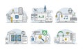 Online Profession with Learning Platform and Computer Interface Display Line Vector Set