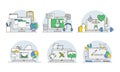 Online Profession with Learning Platform and Computer Interface Display Line Vector Set