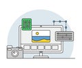 Online Profession with Learning Platform for Video Editor and Computer Interface Display Line Vector Illustration