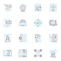 Online promotion linear icons set. Marketing, Advertising, Socialmedia, Engagement, Visibility, Conversion, Traffic line