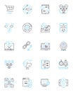 Online promotion linear icons set. Marketing, Advertising, Socialmedia, Engagement, Visibility, Conversion, Traffic line