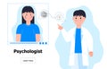 Online psychologist concept vector. Young depressive human receives professional psychology consultation. Depression, sadness,