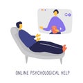 Online psychotherapy practice. Remote psychological help, psychiatrist consulting patient. Mental health care and treatment. Hand