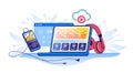 Online radio. Music streaming service concept with smartphone, headphones and music play list. Vector audio player and