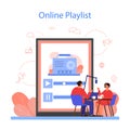 Online radio playlist platform. DJ playing music. Idea of news