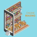 Online Reading Conceptual Isometric Illustration.