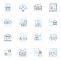 Online reality linear icons set. Virtuality, Immersion, Avatar, Simulation, Digitality, Cyberworld, Alternate line Royalty Free Stock Photo