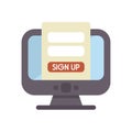 Computer showing online registration form with sign up button Royalty Free Stock Photo