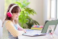 Online remote learning. School kids with computer Royalty Free Stock Photo